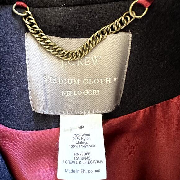 J. Crew Majesty Stadium Wool Peacoat Nello Gori Gold Button Navy Blue NWT P6 - Picture 5 of 8